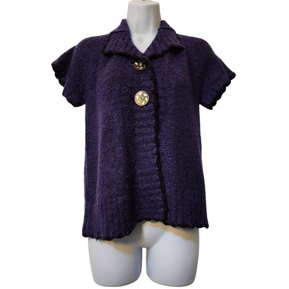 Wind River Womens Cardigan Sweater Size S Purple Collared Short Sleeve 3-Button - Picture 1 of 6